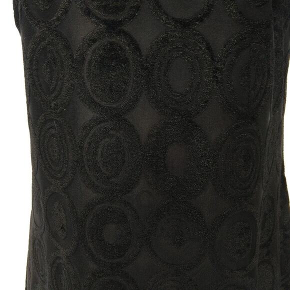 Vintage 90s Black Maxi Dress Size L Lapis Geo Burnout Semi Sheer Mod Flocked - Picture 7 of 9